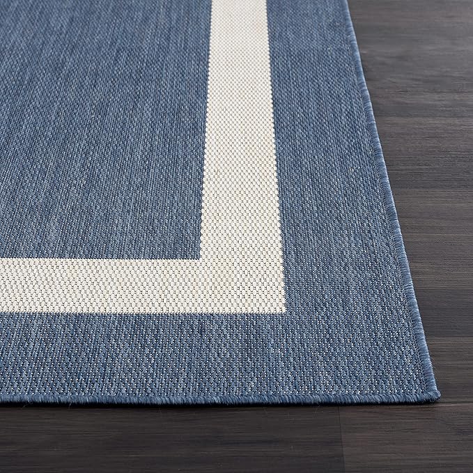 CAMILSON Outdoor Rug 9x12, Large Modern Outside Rugs for Patios Porches Waterproof Durable Washable Non-Shedding, Easy-to-Clean Indoor Outdoor Area Carpet (9 x 12, Bordered - Blue/White)-Ruum Studio Home