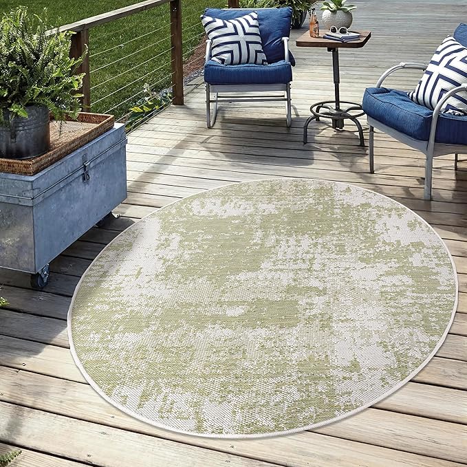 Keen Home Design Terrace Outdoor Round Rug - 8ft Round Washable Indoor/Outdoor Rug for Patio, Kitchen, Balcony, Beach, Garden, Deck and Porch, Size: 7'7" Round-Ruum Studio Home