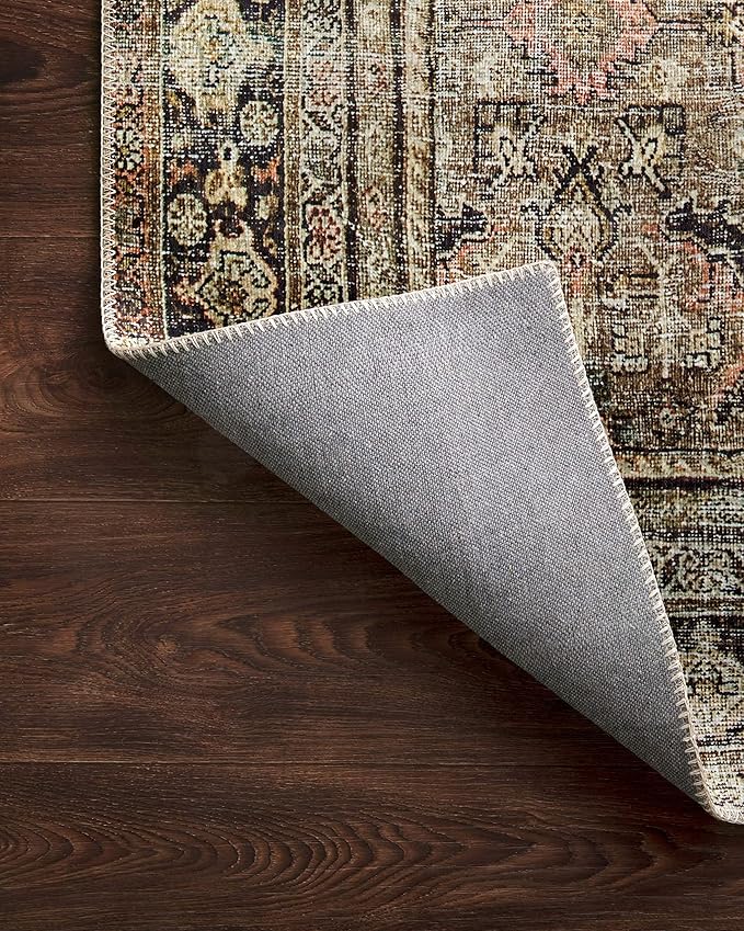 Loloi Layla Collection LAY-03 Olive/Charcoal 2'-3" x 3'-9" .13" Thick Accent Rug, Soft, Durable, Vintage Inspired, Distressed, Low Pile, Non-Shedding, Easy Clean, Printed, Living Room Rug-Ruum Studio Home