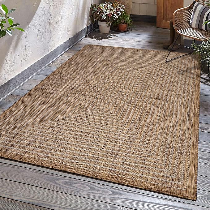 Adiva Rugs Outdoor Indoor Area Rug, Weather Resistant, Easy to Clean, Stain Resistant Floor Mat for Dining Room, Backyard, Deck, Patio (Wooden, 10' x 14')-Ruum Studio Home