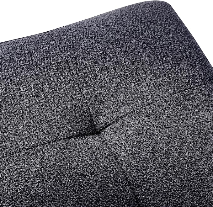 Adeco Fabric Storage Ottoman Bench with Solid Wood Legs, 17.7" Square Dark Grey Cotton Linen Cube Foot Stool, Upholstered Button Tufted Vanity Chair with Hinged Lid for Living Room, Bedroom, Dorm-Ruum Studio Home