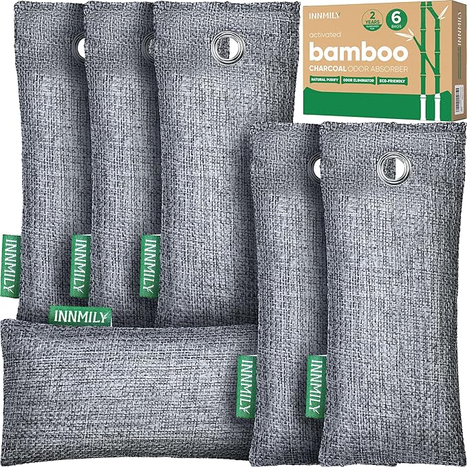 Activated Charcoal Odor Absorber, 6 Pack Natural Shoe Odor Eliminator, Bamboo Charcoal Air Purifying Bags, Sneaker Deodorizer and Moisture Absorbers for Clean Footwear, Shoe Odor Remover-Ruum Studio Home