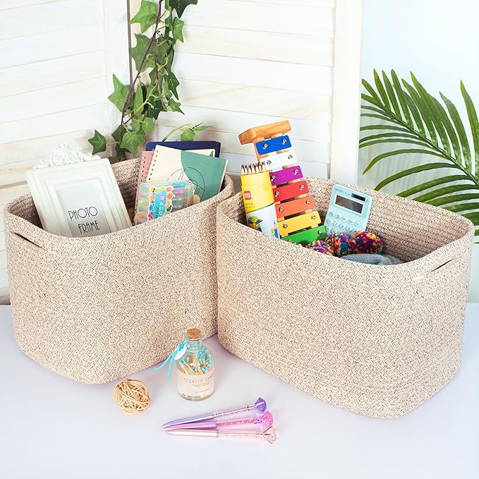 MINTWOOD Design 3-Pack Decorative Woven Storage Baskets for Shelves, Cube Bin Box for Organizing Books, Shoes, Dog Toys, Pantry Closet and Living Room Organizer, Oatmeal Brown-Ruum Studio Home