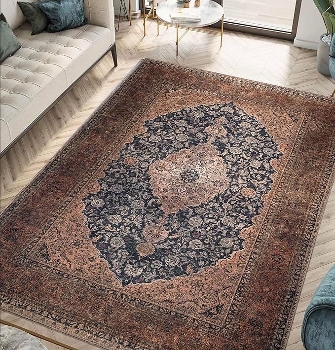 Keen Home Design 4x6 Rug - Machine Washable Area Rug with Non-Slip Backing, Ideal for Living Room, Dining Room, Bedroom - Vintage, Easy Clean, Durable, Low Pile Rug - (4' x 6')-Ruum Studio Home