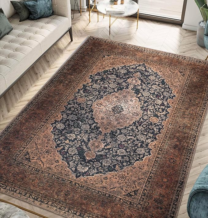 Keen Home Design 5x7 Rug - Machine Washable Area Rug with Non-Slip Backing, Ideal for Living Room, Dining Room, Bedroom - Vintage, Easy Clean, Durable, Low Pile Rug - (5' x 7')-Ruum Studio Home