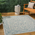 JONATHAN Y Vintage Filigree Indoor Outdoor Square Area Rug 6X6 Gray/Teal, Charleston Textured Weave for Backyard, Patio, Porch, Easy-Cleaning, High Traffic, Pet-Friendly, Non-Shedding (SMB106E-6SQ)-Ruum Studio Home