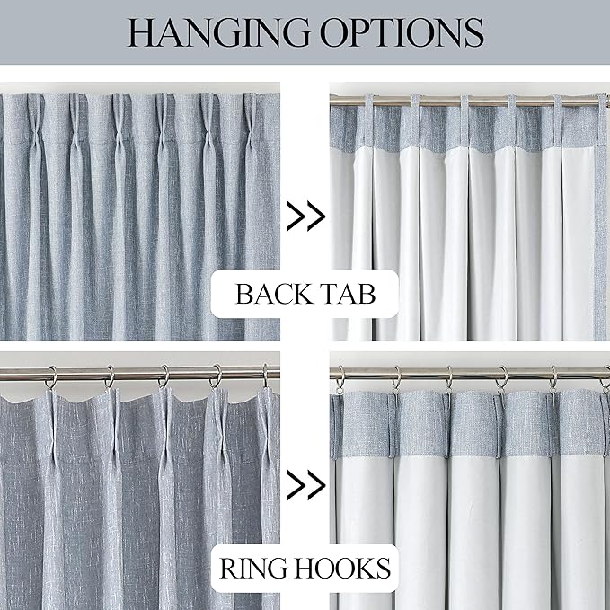 Vision Home Chambray Blue Pinch Pleated Full Blackout Curtains Room Darkening Window Curtains 84 inch for Living Room Bedroom Thermal Insulated Pinch Pleat Drapes with Hooks Back Tab 2 Panel 40"Wx84"L-Ruum Studio Home