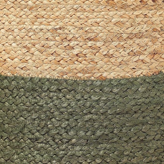 REDEARTH · Cylindrical Pouf Foot Stool Ottoman - Jute Braided Pouffe Poof Accent Sitting Footrest for Living Room, Bedroom, Nursery, Patio, Lounge & Other Rooms (Natural Olive, 18"x18"x14")-Ruum Studio Home