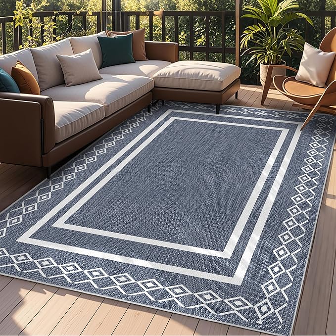 Outdoor Patio Rug, Outside Rectangular Carpet, Moroccan Geometric Rugs, Washable Large Indoor Outdoor Rug 8x10 Mats for RV, Picnic, Backyard, Deck, Balcony, Porch, Beach-Ruum Studio Home
