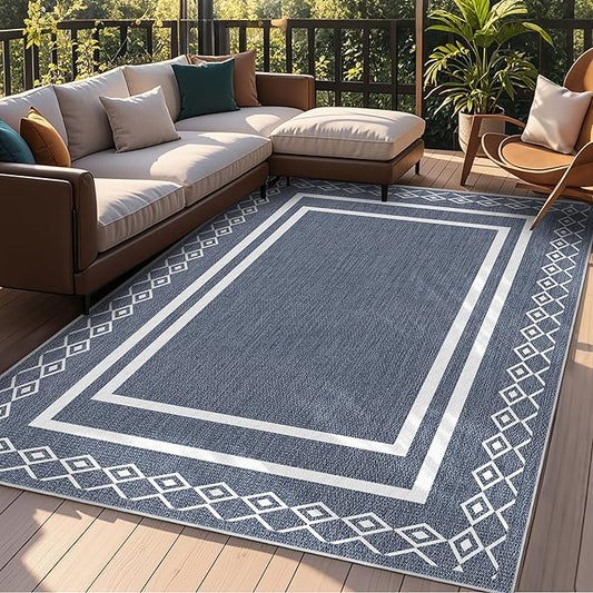 Outdoor Patio Rug, Outside Rectangular Carpet, Moroccan Geometric Rugs, Washable Large Indoor Outdoor Rug 8x10 Mats for RV, Picnic, Backyard, Deck, Balcony, Porch, Beach-Ruum Studio Home