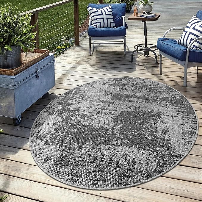 Keen Home Design Terrace Outdoor Round Rug - 5ft Round Washable Indoor/Outdoor Rug for Patio, Kitchen, Balcony, Beach, Garden, Deck and Porch, Size: 5'3" Round-Ruum Studio Home