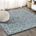JONATHAN Y Vintage Filigree Indoor Outdoor Square Area Rug 6X6 Teal/Gray, Charleston Textured Weave for Backyard, Patio, Porch, Easy-Cleaning, High Traffic, Pet-Friendly, Non-Shedding (SMB106F-6SQ)-Ruum Studio Home