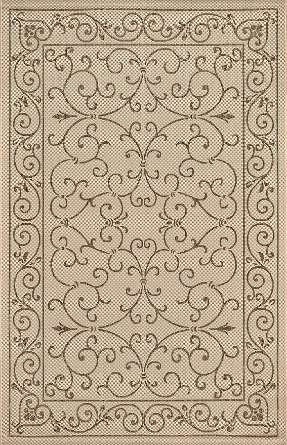 JONATHAN Y Vintage Filigree Indoor Outdoor Area Rug 4X6 Beige/Brown, Charleston Textured Weave for Backyard, Patio, Porch, Easy-Cleaning, High Traffic, Pet-Friendly, Non-Shedding (SMB106A-4)-Ruum Studio Home