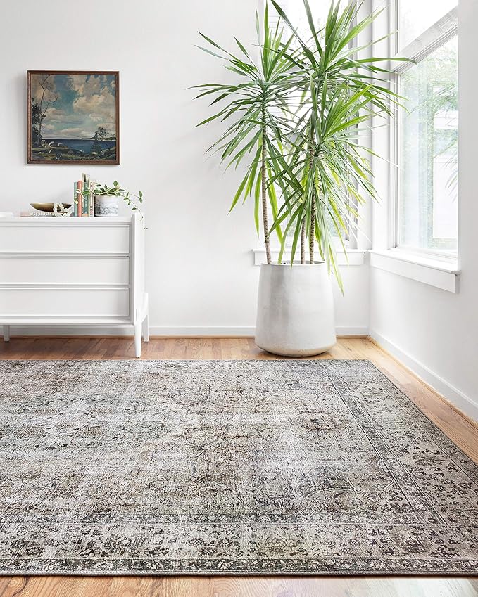 Loloi Layla Collection LAY-06 Taupe/Stone 3'-6" x 5'-6" .13" Thick Accent Rug, Soft, Durable, Vintage Inspired, Distressed, Low Pile, Non-Shedding, Easy Clean, Printed, Living Room Rug-Ruum Studio Home