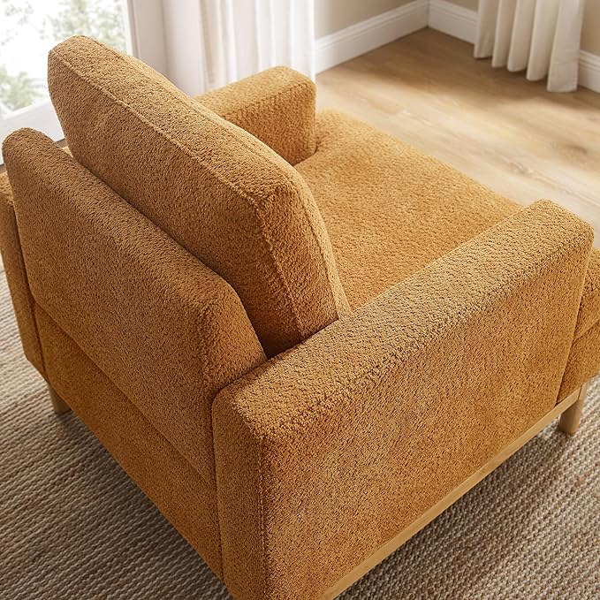 Oversized Accent Chair, Mid Century Modern Upholstered Armchair for Living Room, Comfy Chair for Bedroom Reading Chair, Single Sofa for Small Space with Rubberwood Base-Ruum Studio Home