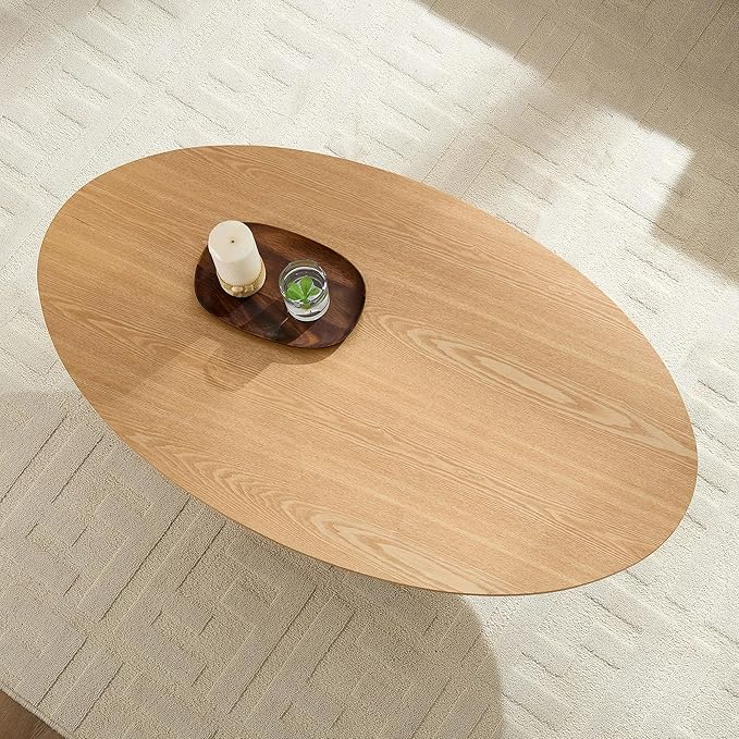 Modern Oval Coffee Table with Wood Pedestal,47.24" Farmhouse Center Table for Living Room, Ellipse Coffee Tables Tea Table for Bedroom, Apartment-Natural-Ruum Studio Home