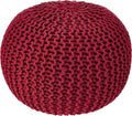 REDEARTH Round Pouf Ottoman - Hand Knitted Cable Boho Poof - Foot Stool Bean Bag - Home Décor Stuffed Footrest for Living Room - Nursery - Bedroom - 100% Cotton Poufs (19.5"x19.5"x14") - Red-Ruum Studio Home