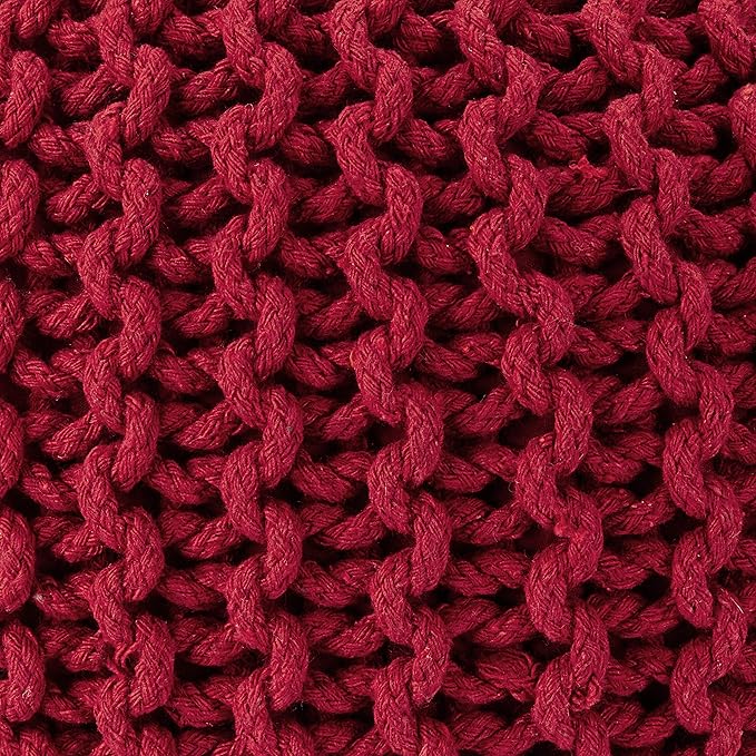 REDEARTH Round Pouf Ottoman - Hand Knitted Cable Boho Poof - Foot Stool Bean Bag - Home Décor Stuffed Footrest for Living Room - Nursery - Bedroom - 100% Cotton Poufs (19.5"x19.5"x14") - Red-Ruum Studio Home