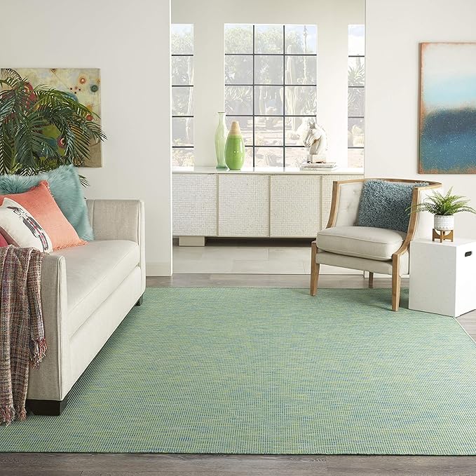 Nourison Home Positano 10' x 14' Blue/Green Fabric Modern Area Rug (10' x 14')-Ruum Studio Home
