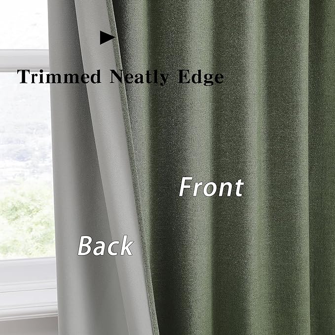 RAIN CITY 2 PCs Olive Green Linen Blackout Curtains 84 Inch Long for Living Room,Pinch Pleated Drape with Hooks Back Tab Boho Decor, Olive Forest Loden Full Black Out Curtains for Bedroom-Ruum Studio Home