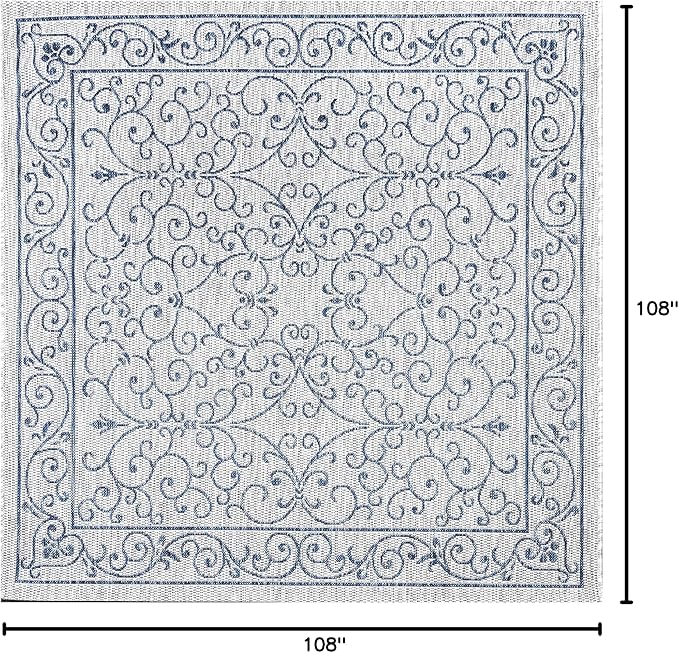 JONATHAN Y Vintage Filigree Indoor Outdoor Square Area Rug 9X9 Gray/Navy, Charleston Textured Weave for Backyard, Patio, Porch, Easy-Cleaning, High Traffic, Pet-Friendly, Non-Shedding (SMB106C-9SQ)-Ruum Studio Home