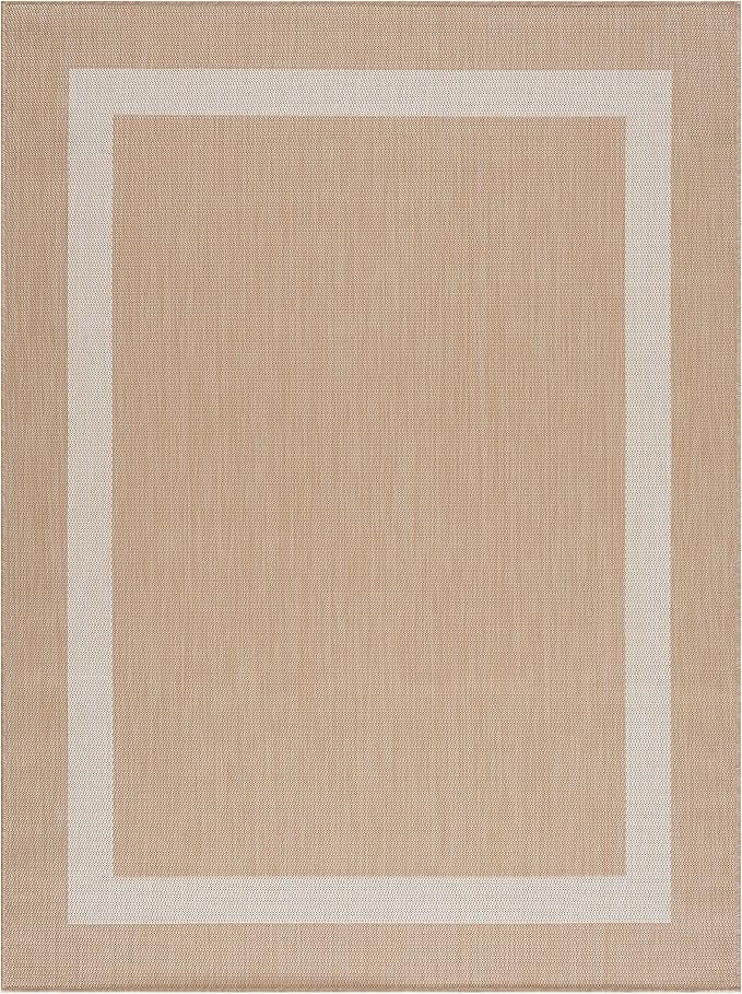 CAMILSON Outdoor Rug 9x12, Large Modern Outside Rugs for Patios Porches Waterproof Durable Washable Non-Shedding, Easy-to-Clean Indoor Outdoor Area Carpet (9 x 12, Bordered - Beige/White)-Ruum Studio Home