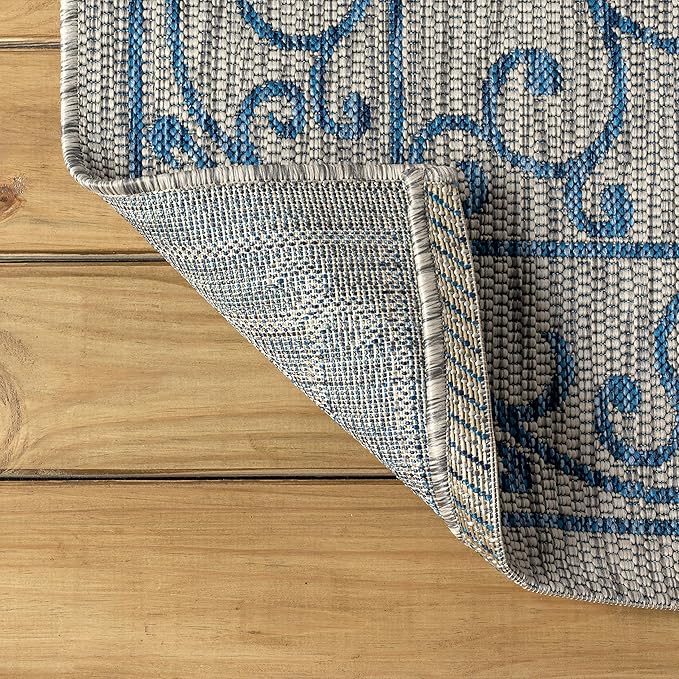JONATHAN Y Vintage Filigree Indoor Outdoor Octagon Area Rug 8 Ft Gray/Navy, Charleston Textured Weave for Backyard, Patio, Porch, Easy-Cleaning, High Traffic, Pet-Friendly, Non-Shedding SMB106C-8TGN-Ruum Studio Home