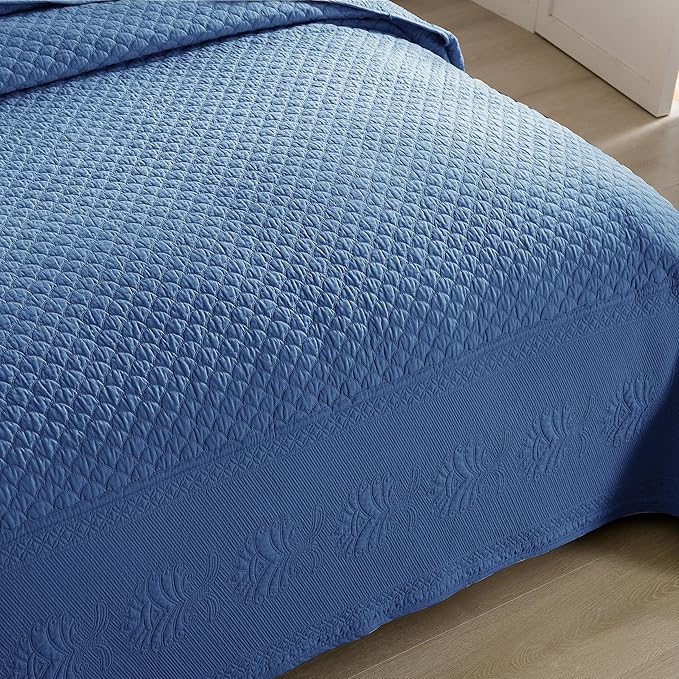 MarCielo 3-Piece 100% Cotton Oversized Bedspread Lightweight Quilt Coverlet Embroidery Farmhouse Bedding Set (TM Midtone Blue, Oversized King (118"x106"))-Ruum Studio Home