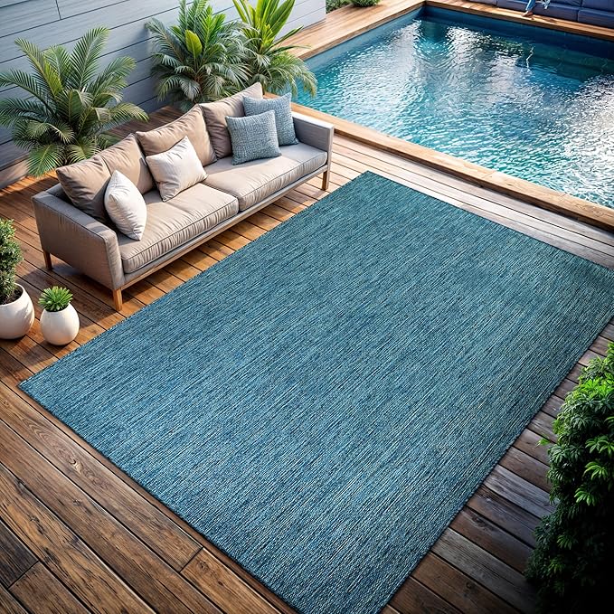 CAMILSON Outdoor Rug 6x9 Modern Area Rugs for Indoor and Outdoor Patios and Porches - Waterproof, Washable, Non-Shedding, Easy-to-Clean Outside Carpet (6 x 9, Solid - Aqua)-Ruum Studio Home