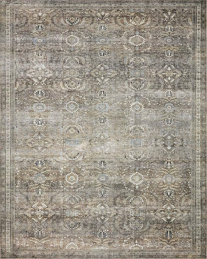 Loloi Layla Collection LAY-13 Antique/Moss 2'-3" x 3'-9" .13" Thick Accent Rug, Soft, Durable, Vintage Inspired, Distressed, Low Pile, Non-Shedding, Easy Clean, Printed, Living Room Rug-Ruum Studio Home
