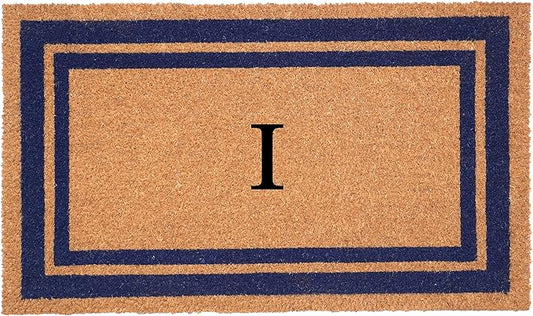 Calloway Mills 153001830I Dark Blue Border 18" x 30" Monogram Doormat (Letter I)-Ruum Studio Home