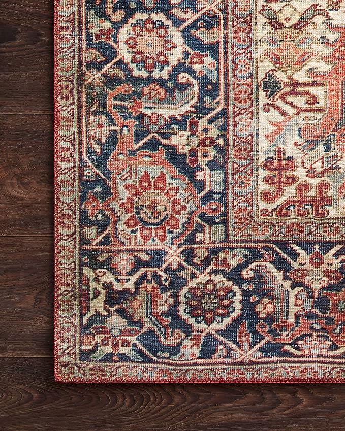 Loloi Layla Collection LAY-08 Red/Navy 5'-0" x 7'-6" .13" Thick Area Rug, Soft, Durable, Vintage Inspired, Distressed, Low Pile, Non-Shedding, Easy Clean, Printed, Living Room Rug-Ruum Studio Home