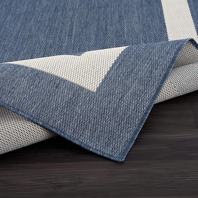 CAMILSON Outdoor Rug 9x12, Large Modern Outside Rugs for Patios Porches Waterproof Durable Washable Non-Shedding, Easy-to-Clean Indoor Outdoor Area Carpet (9 x 12, Bordered - Blue/White)-Ruum Studio Home