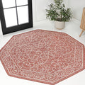 JONATHAN Y Vintage Filigree Indoor Outdoor Octagon Area Rug 5 Ft Red/Beige, Charleston Textured Weave for Backyard, Patio, Porch, Easy-Cleaning, High Traffic, Pet-Friendly, Non-Shedding SMB106B-5TGN-Ruum Studio Home