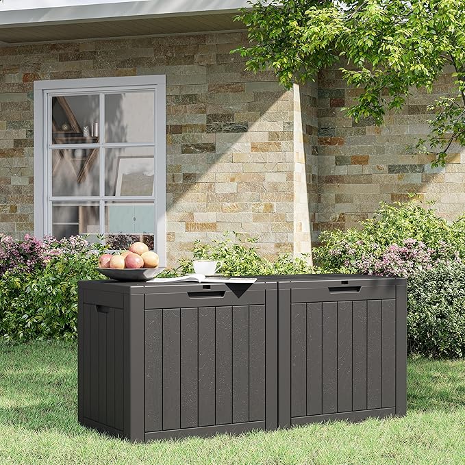 32 Gallon Deck Box Lockable Resin Indoor Outdoor Storage Box waterproof Outdoor Container for Patio Furniture, Pool Accessories, Cushions, Garden Tools, Sports Equipment-Ruum Studio Home