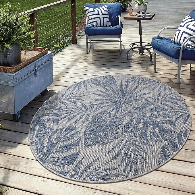 Keen Home Design Terrace Outdoor Round Rug - 5ft Round Washable Indoor/Outdoor Rug for Patio, Kitchen, Balcony, Beach, Garden, Deck and Porch, Size: 5'3" Round-Ruum Studio Home