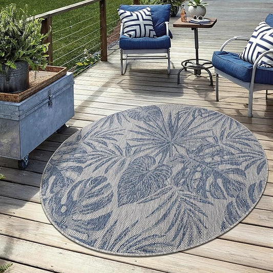Keen Home Design Terrace Outdoor Round Rug - 8ft Round Washable Indoor/Outdoor Rug for Patio, Kitchen, Balcony, Beach, Garden, Deck and Porch, Size: 7'7" Round-Ruum Studio Home
