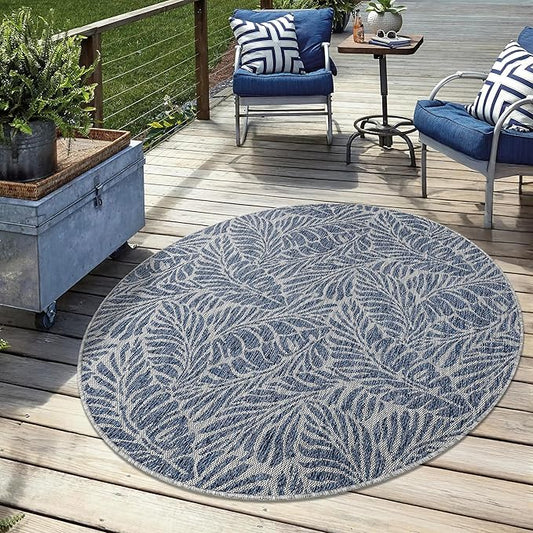 Keen Home Design Terrace Outdoor Round Rug - 8ft Round Washable Indoor/Outdoor Rug for Patio, Kitchen, Balcony, Beach, Garden, Deck and Porch, Size: 7'7" Round-Ruum Studio Home