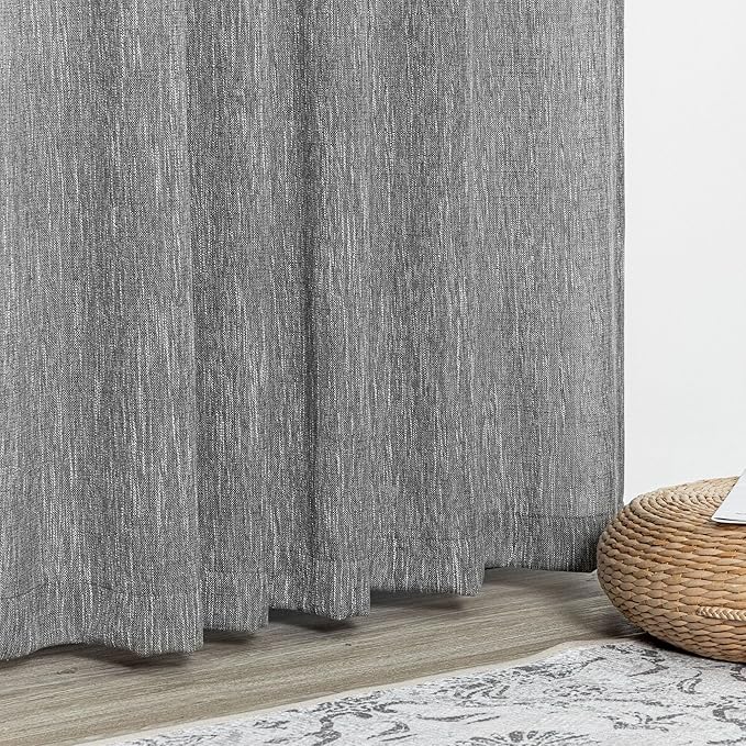 MYSKY HOME Living Room Curtains 2 Panels Boho Semi Sheers Long Drapes Light Filtering for Bedroom Windows, Linen Look Texture Soft Cotton Blend Fabric, 50" Wide x 90" Long, Dark Grey, 2 Panels-Ruum Studio Home