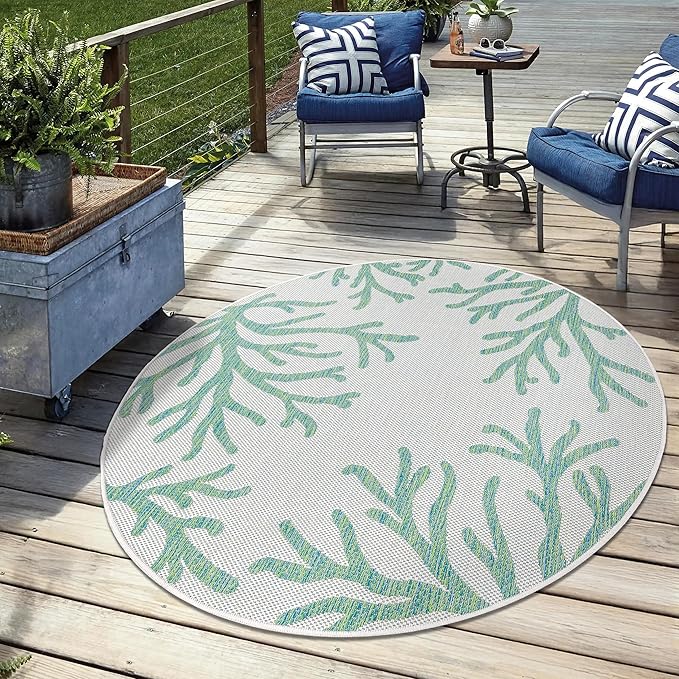 Keen Home Design Terrace Outdoor Round Rug - 5ft Round Washable Indoor/Outdoor Rug for Patio, Kitchen, Balcony, Beach, Garden, Deck and Porch, Size: 5'3" Round-Ruum Studio Home