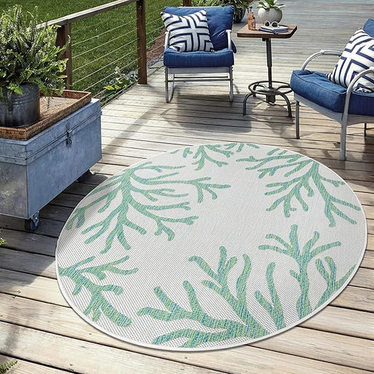 Keen Home Design Terrace Outdoor Round Rug - 8ft Round Washable Indoor/Outdoor Rug for Patio, Kitchen, Balcony, Beach, Garden, Deck and Porch, Size: 7'7" Round-Ruum Studio Home