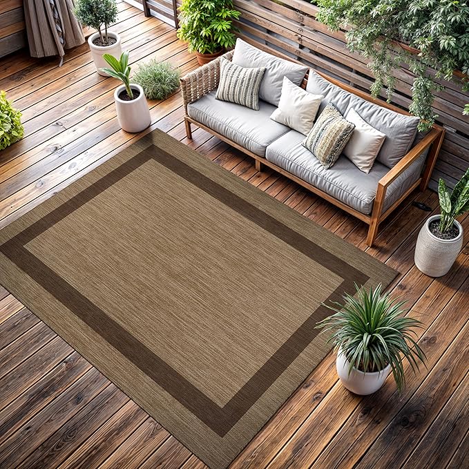 CAMILSON Outdoor Rug 10x14 - Large Modern Outside Rugs for Patios Porches Waterproof Durable Washable Non-Shedding, Easy-to-Clean Indoor Outdoor Area Carpet (10 x 14, Bordered - Jute)-Ruum Studio Home