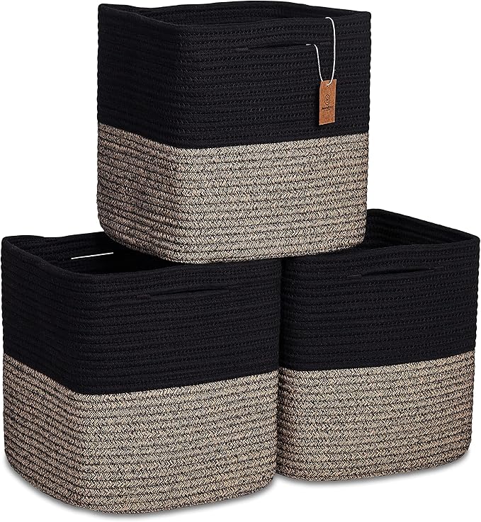 NaturalCozy Storage Cubes 11 Inch Cotton Rope Woven Baskets for Organizing, 3-Pack | Cube Storage Bin | Square Storage Baskets for Shelves Organizer, Classroom, Kids Toy Bins, Closet, Baby Nursery-Ruum Studio Home