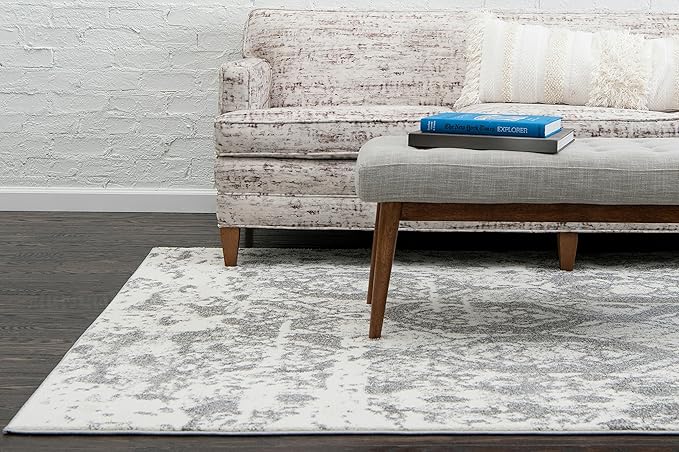 Unique Loom Rosso Collection Vintage, Geometric, Bohemian, Traditional, Distressed, Southwestern Area Rug, Rectangular 9' 0" x 12' 0", Light Gray/Ivory-Ruum Studio Home