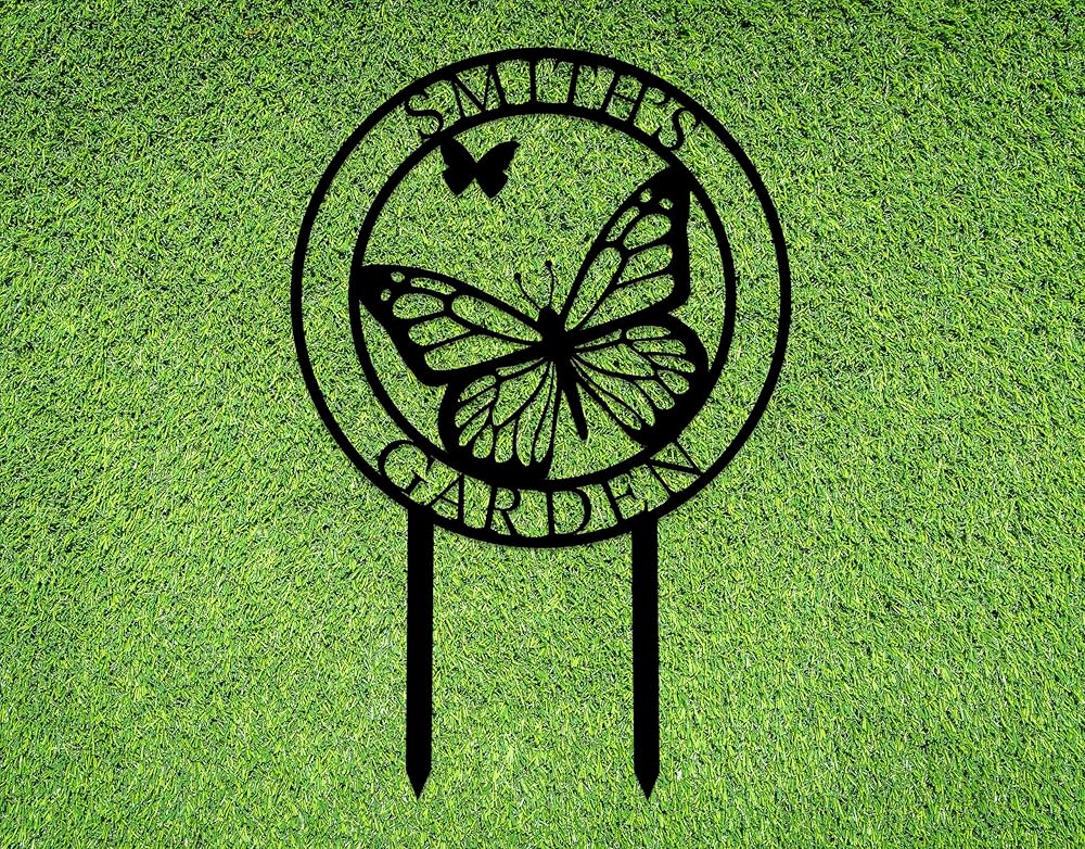 Custom Butterfly Metal Garden Sign with Stakes, Metal Yard Art, Personalized Butterfly Home Garden Decor, Garden Family Name Sign for Outdoor New Home Gift for Outside, Patio Decor, Housewarming Gift-Ruum Studio Home