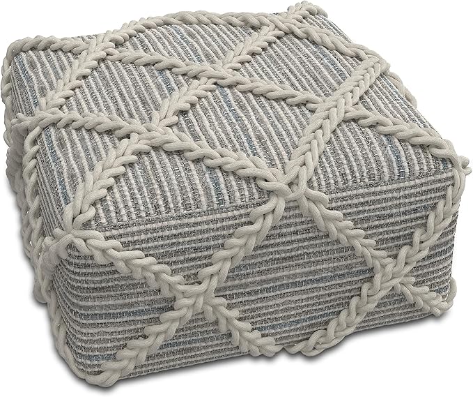 SIMPLIHOME Cowan Contemporary Square Pouf in Grey, Natural Handloom Woven for the Living Room, Bedroom and Kids Room-Ruum Studio Home