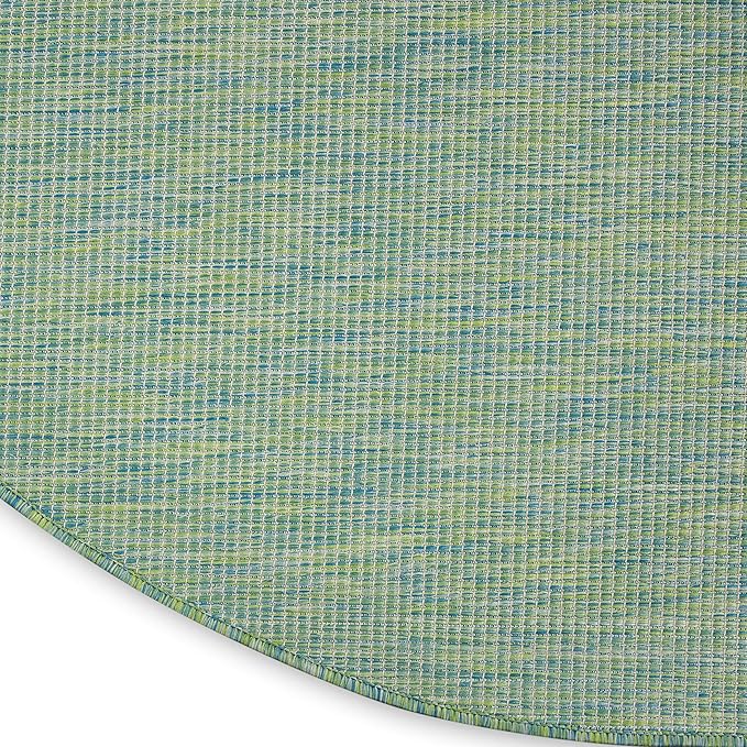 Nourison Positano Indoor/Outdoor Blue/Green 6' x Round Area Rug, Easy Cleaning, Non Shedding, Bed Room, Living Room, Dining Room, Backyard, Deck, Patio (6 Round)-Ruum Studio Home