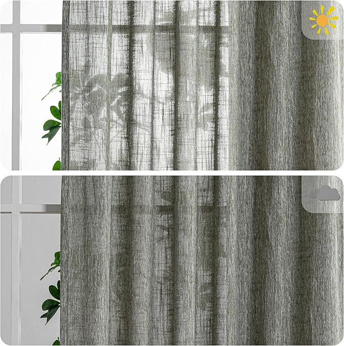 MYSKY HOME 90 Inches Long Living Room Curtains Farmhouse Light Filtering Privacy Curtain Drapes for Patio Door, Linen Look Texture Fabric Bohemian Draperies Soft Touch, 100x90, Olive Green, 1 Panel-Ruum Studio Home