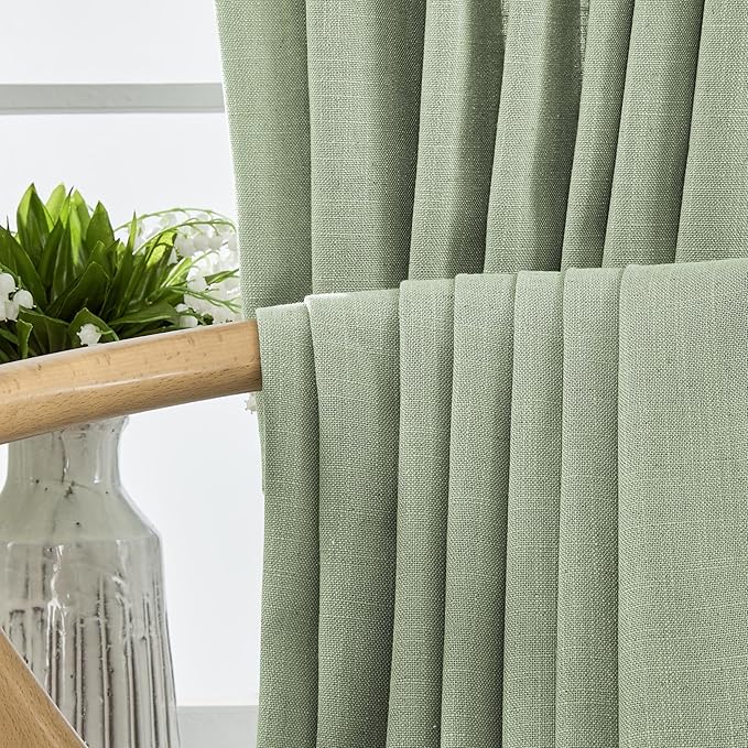 Joydeco Linen Curtains for Living Room,Light Filtering Rod Pocket Back Tab Semi Sheer Drapes Window Long Curtains 63 inches Long Sage Green-Ruum Studio Home