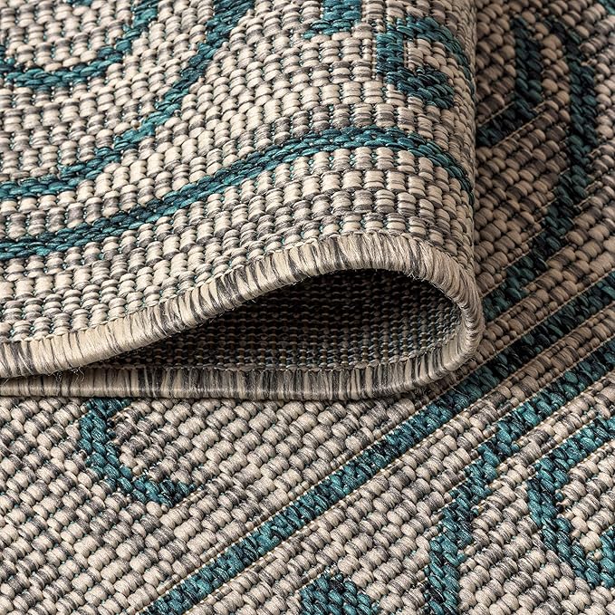 JONATHAN Y Vintage Filigree Indoor Outdoor Round Area Rug 5 Ft Gray/Teal, Charleston Textured Weave for Backyard, Patio, Porch, Easy-Cleaning, High Traffic, Pet-Friendly, Non-Shedding (SMB106E-5R)-Ruum Studio Home